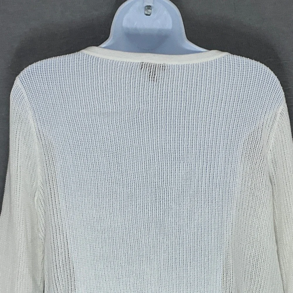 Talbots Womens‎ Cardigan Sweater Medium M White Knit Open Front 3/4 Sleeve